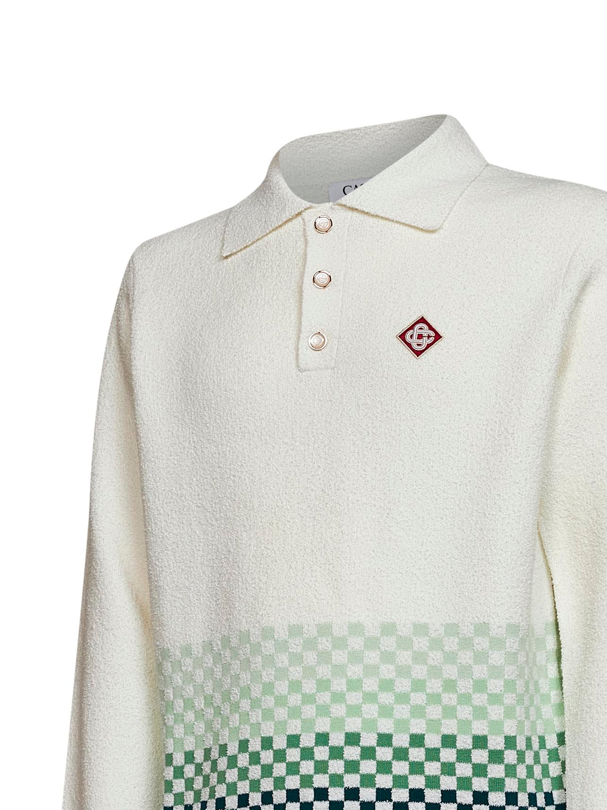 Casablanca Men White Bouclé Knit Check Long-Sleeved Polo Shirt CASABLANCA