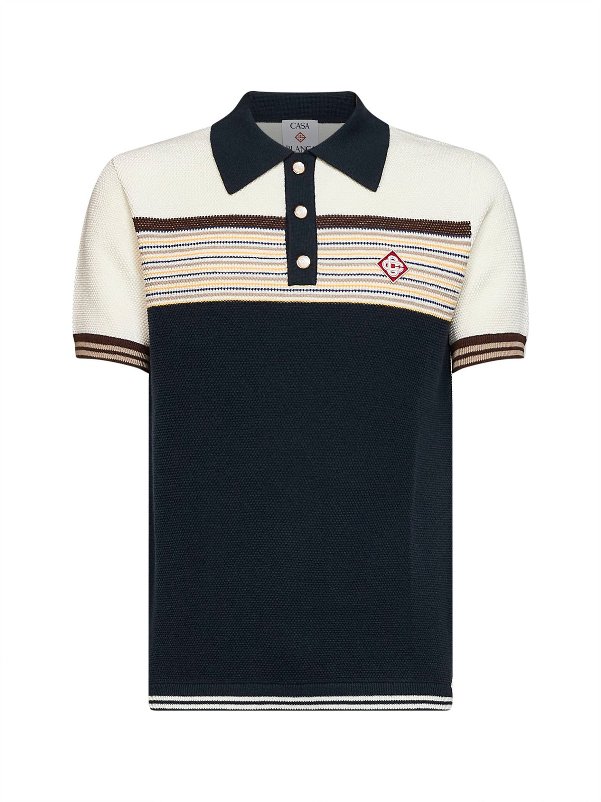 Casablanca Men Multicolor Striped Wool-Blend Knit Café Culture Polo Shirt CASABLANCA