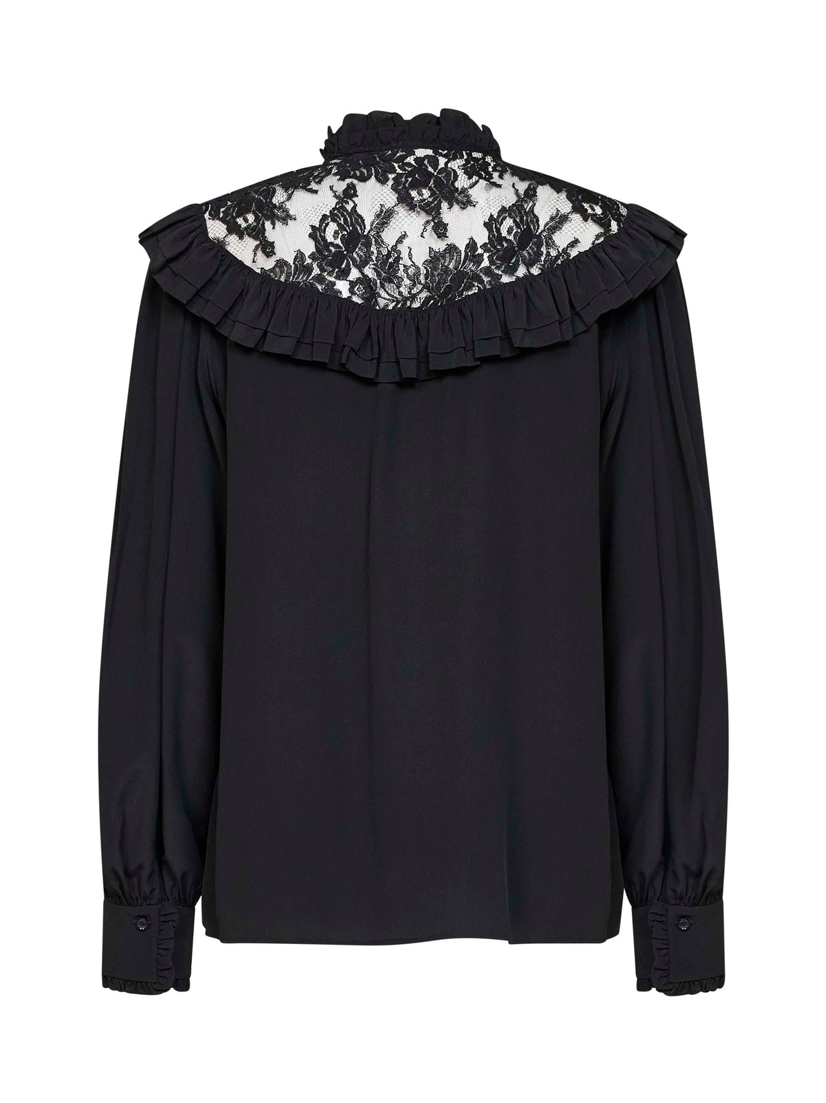 Chloé Women Black Silk Crêpe De Chine Ruffled Blouse With Lace Detail CHLOE