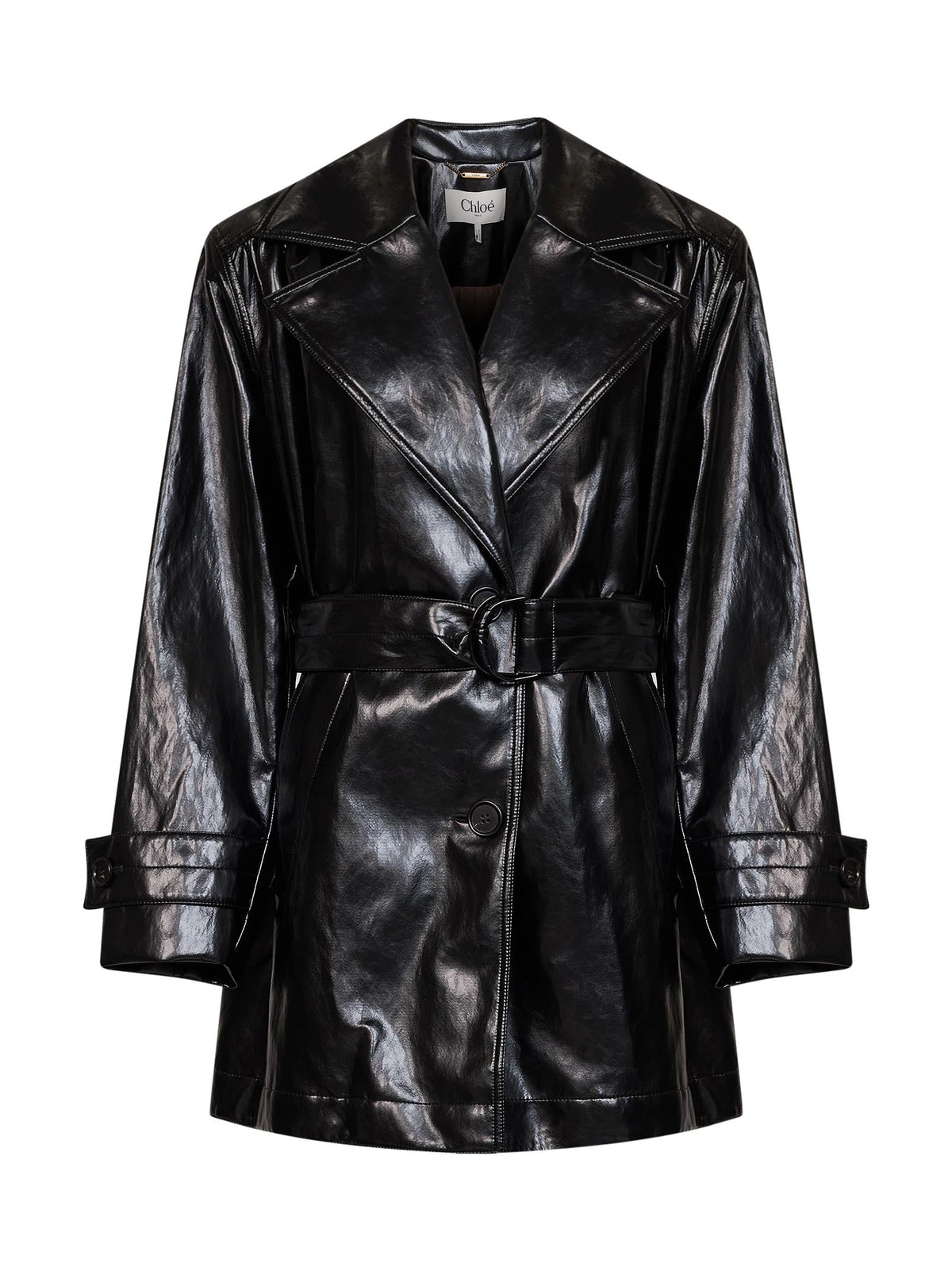 Chloé Women Black Shiny Coated Viscose Belted Trench Coat CHLOE