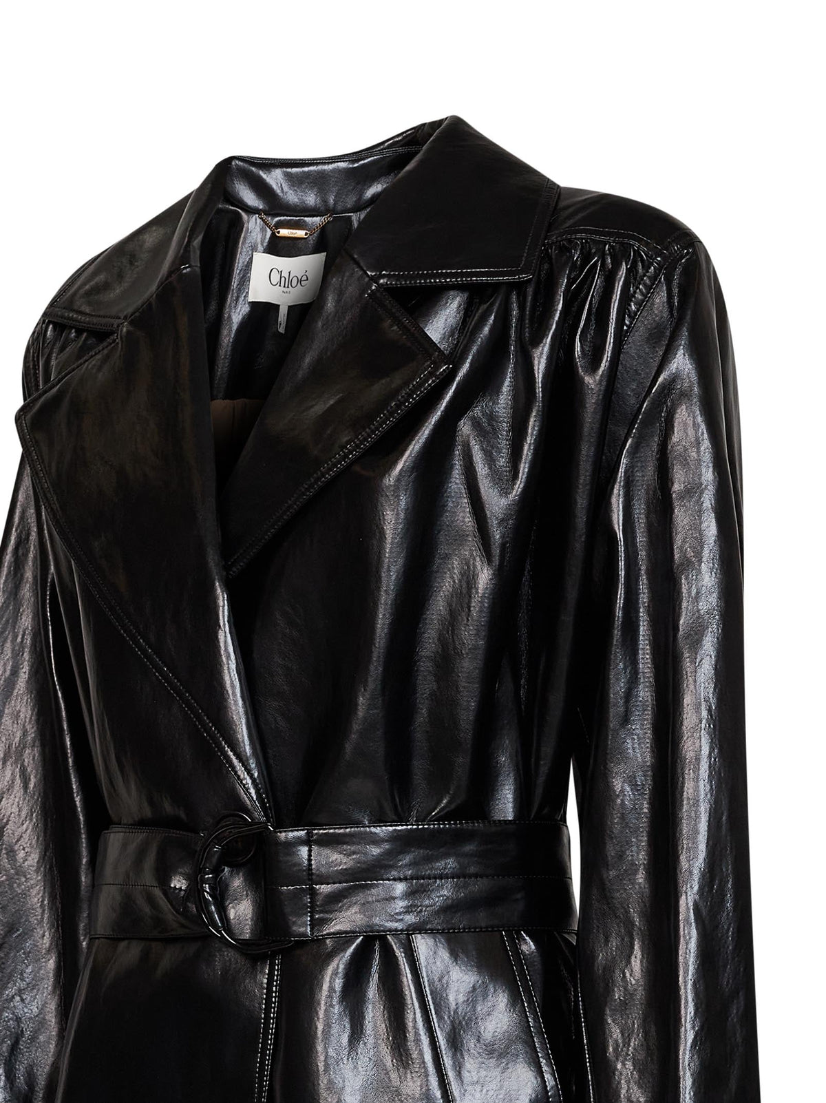 Chloé Women Black Shiny Coated Viscose Belted Trench Coat CHLOE