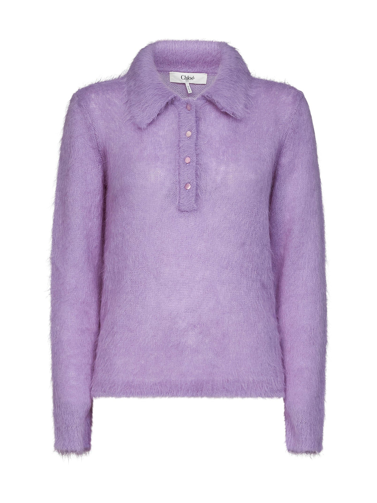 Chloé Women Lavender Alpaca Blend Brushed Knit Polo Shirt CHLOE