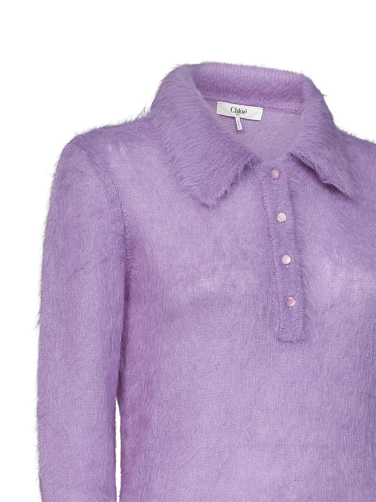 Chloé Women Lavender Alpaca Blend Brushed Knit Polo Shirt CHLOE