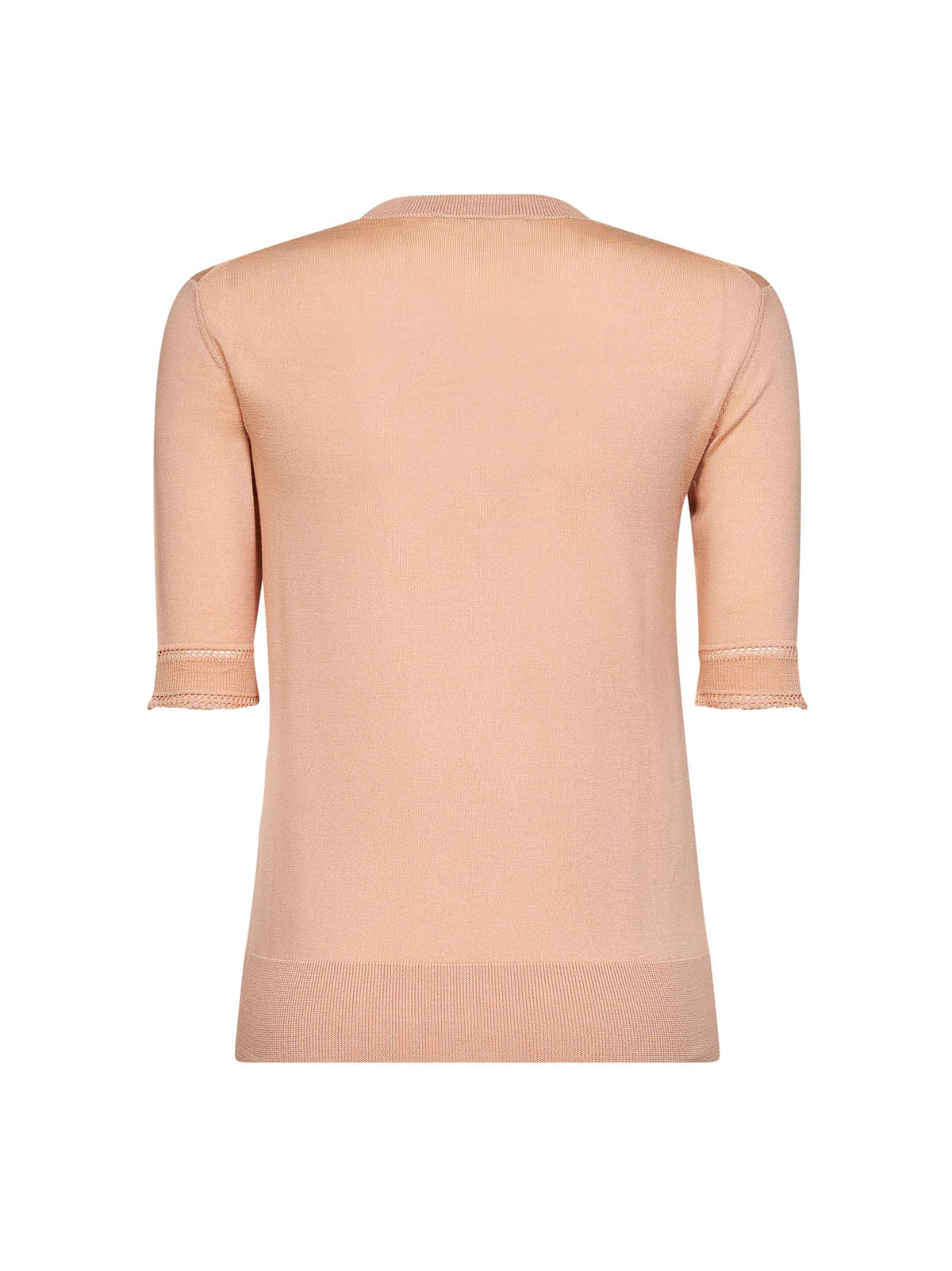 Chloé Women Tender Peach Virgin Wool Knit Embroidered Short-Sleeved Sweater CHLOE