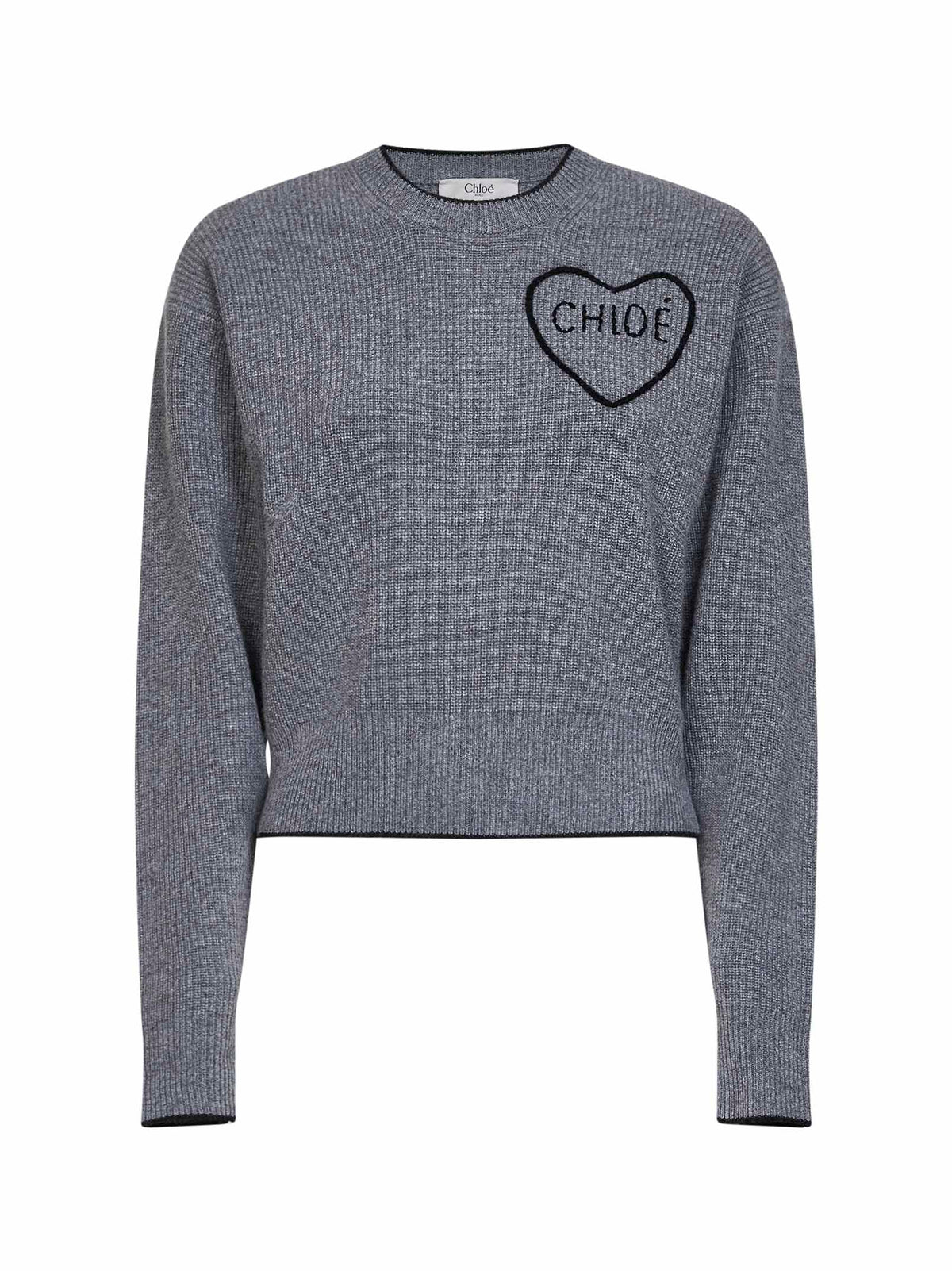 Chloé Women Divine Grey Wool And Cashmere Knit Embroidered Crewneck Sweater CHLOE