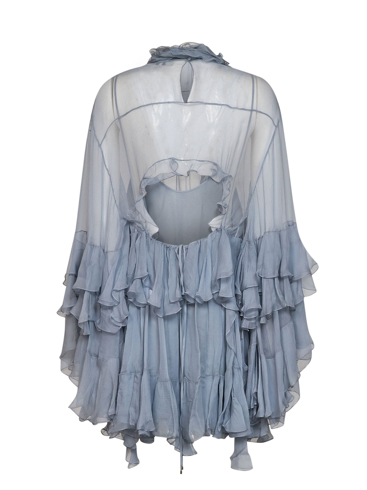 Chloé Women Light Blue Silk Muslin Ruffled Mini Dress CHLOE