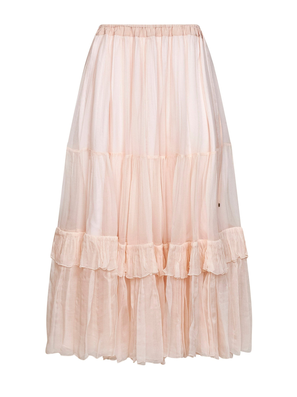 Chloé Women Powder Pink Silk Muslin Ruffled Maxi Skirt CHLOE