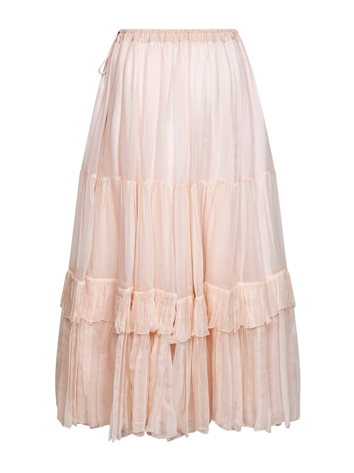 Chloé Women Powder Pink Silk Muslin Ruffled Maxi Skirt CHLOE