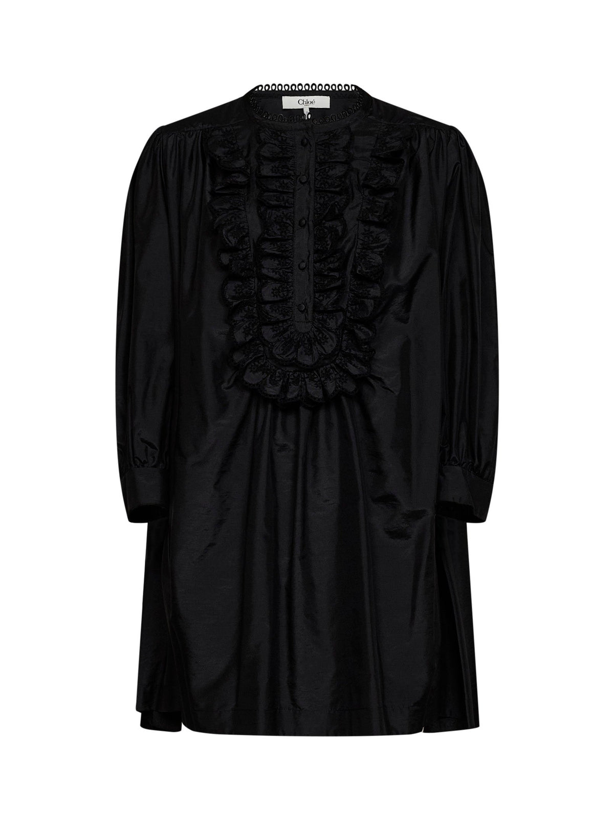 Chloé Women Black Technical Taffeta Long-Sleeved Mini Dress CHLOE