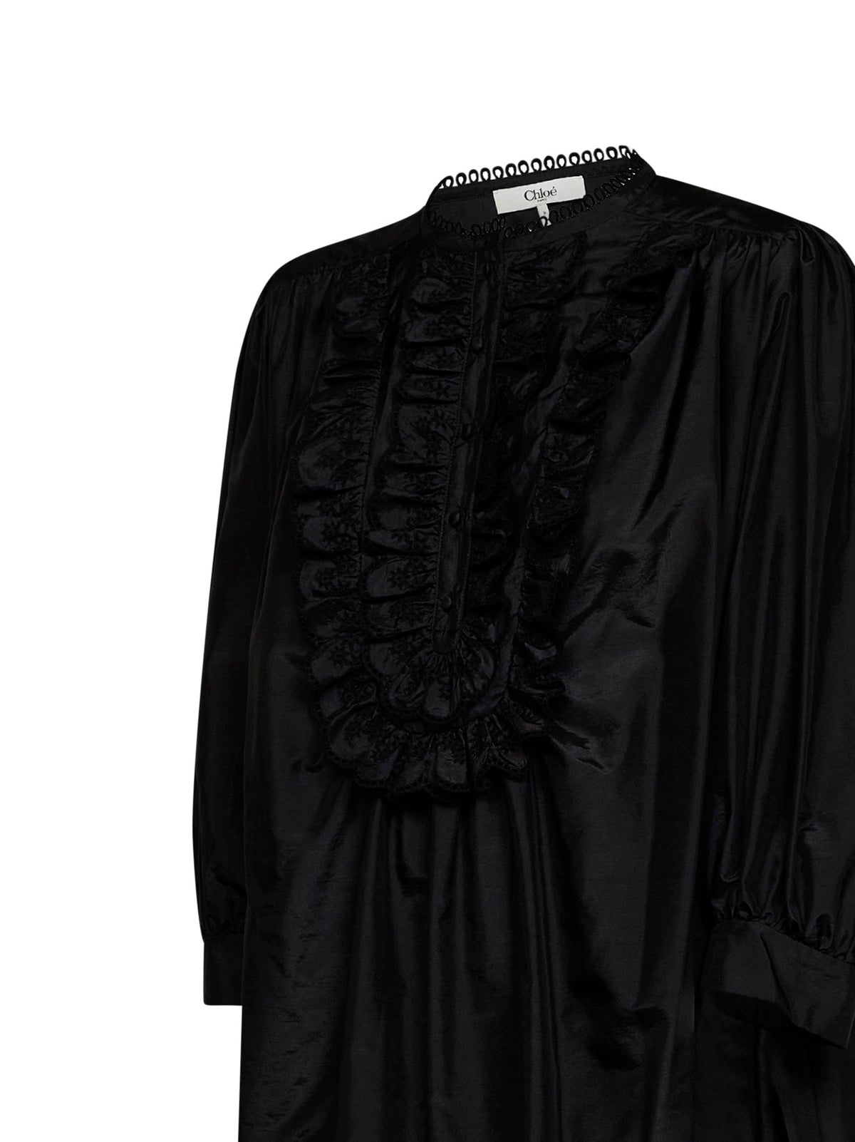Chloé Women Black Technical Taffeta Long-Sleeved Mini Dress CHLOE