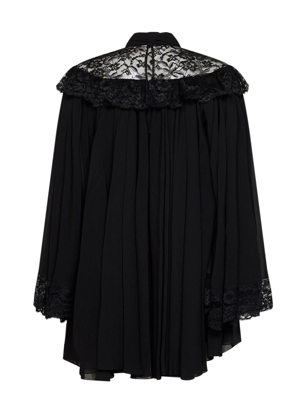 Chloé Women Black Silk Pleated Mini Dress With Lace Yoke CHLOE