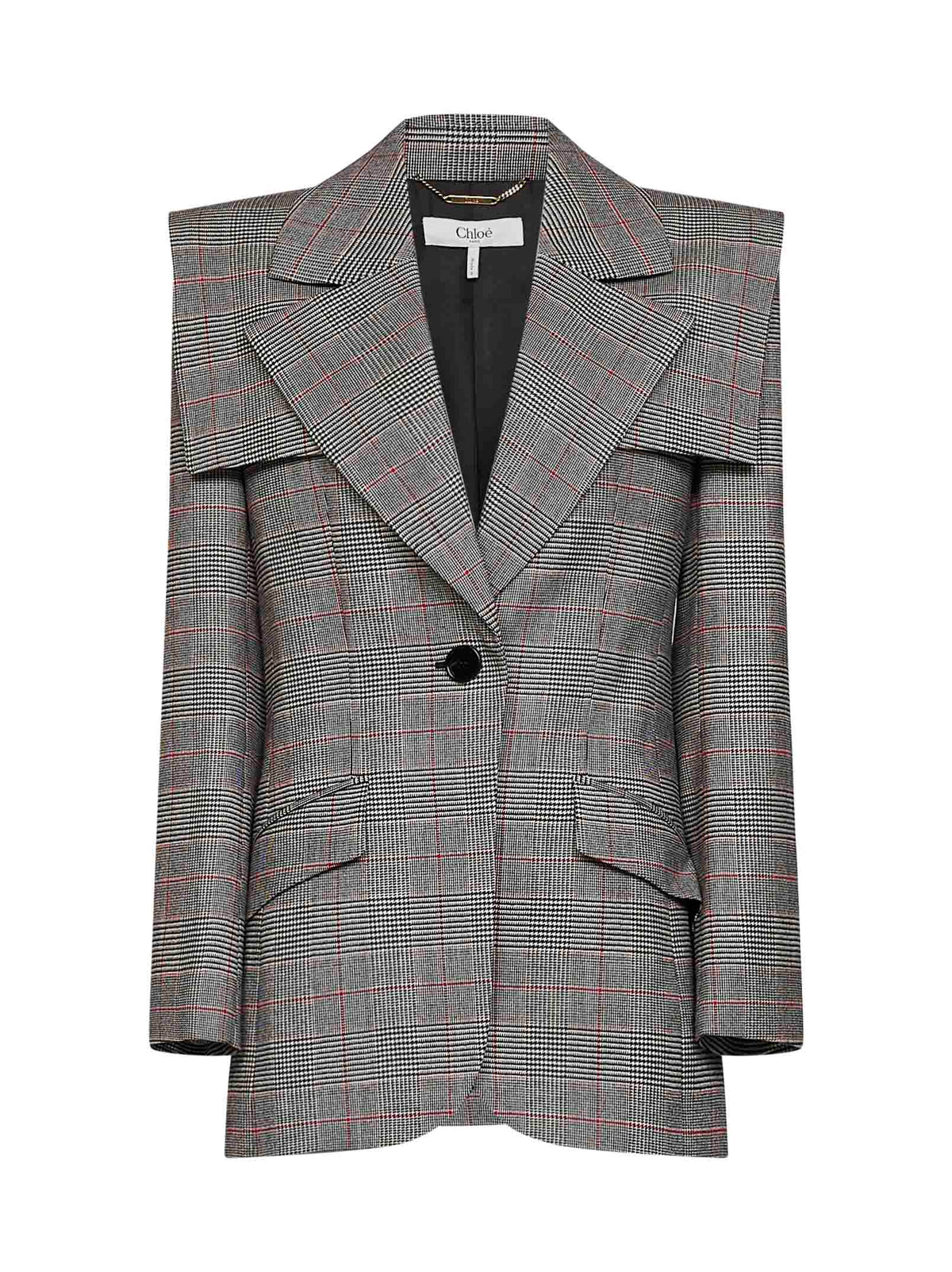 Chloé Women Black And Red Prince Of Wales Check Single-Breasted Tailored Blazer CHLOE