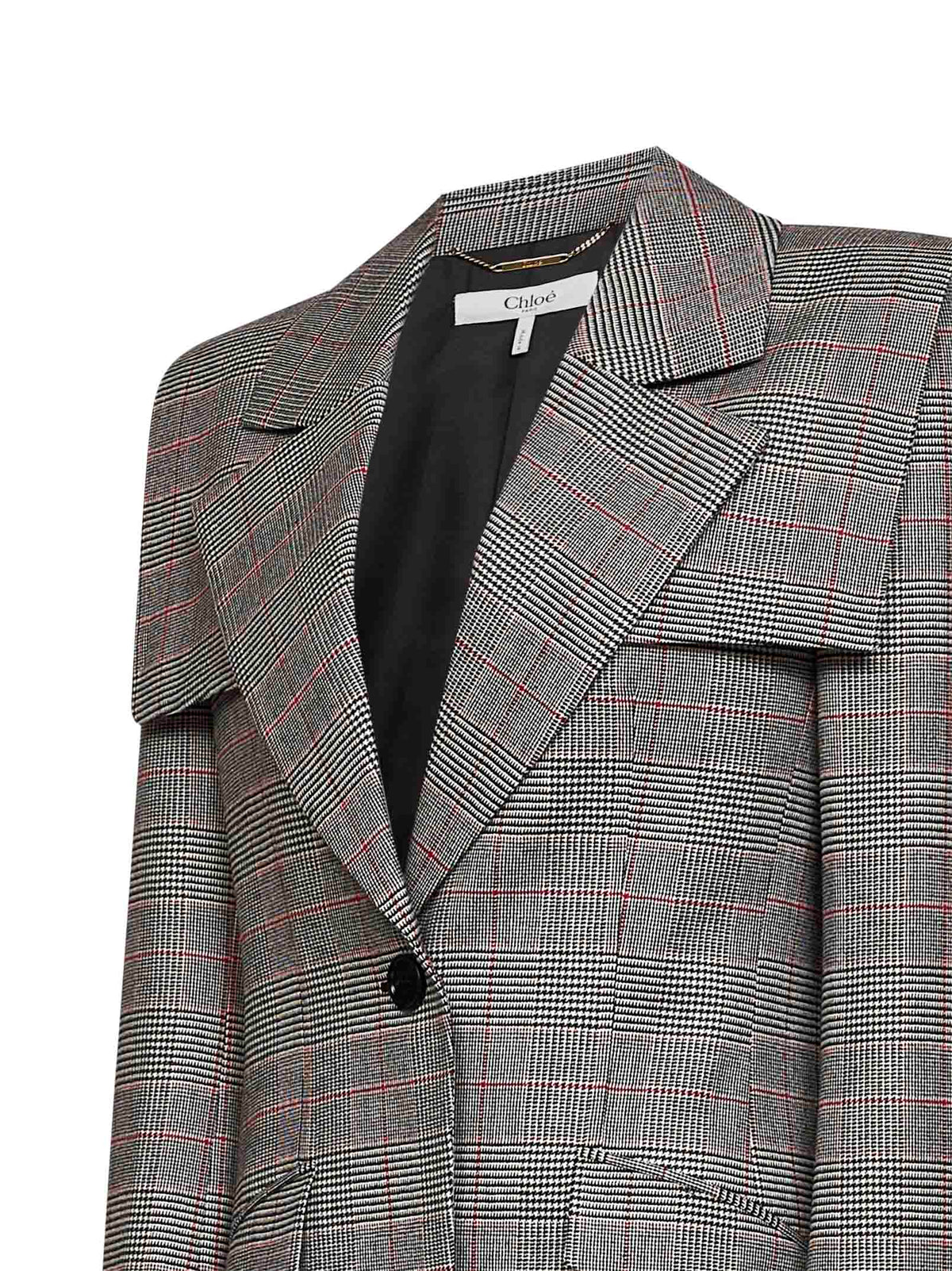 Chloé Women Black And Red Prince Of Wales Check Single-Breasted Tailored Blazer CHLOE