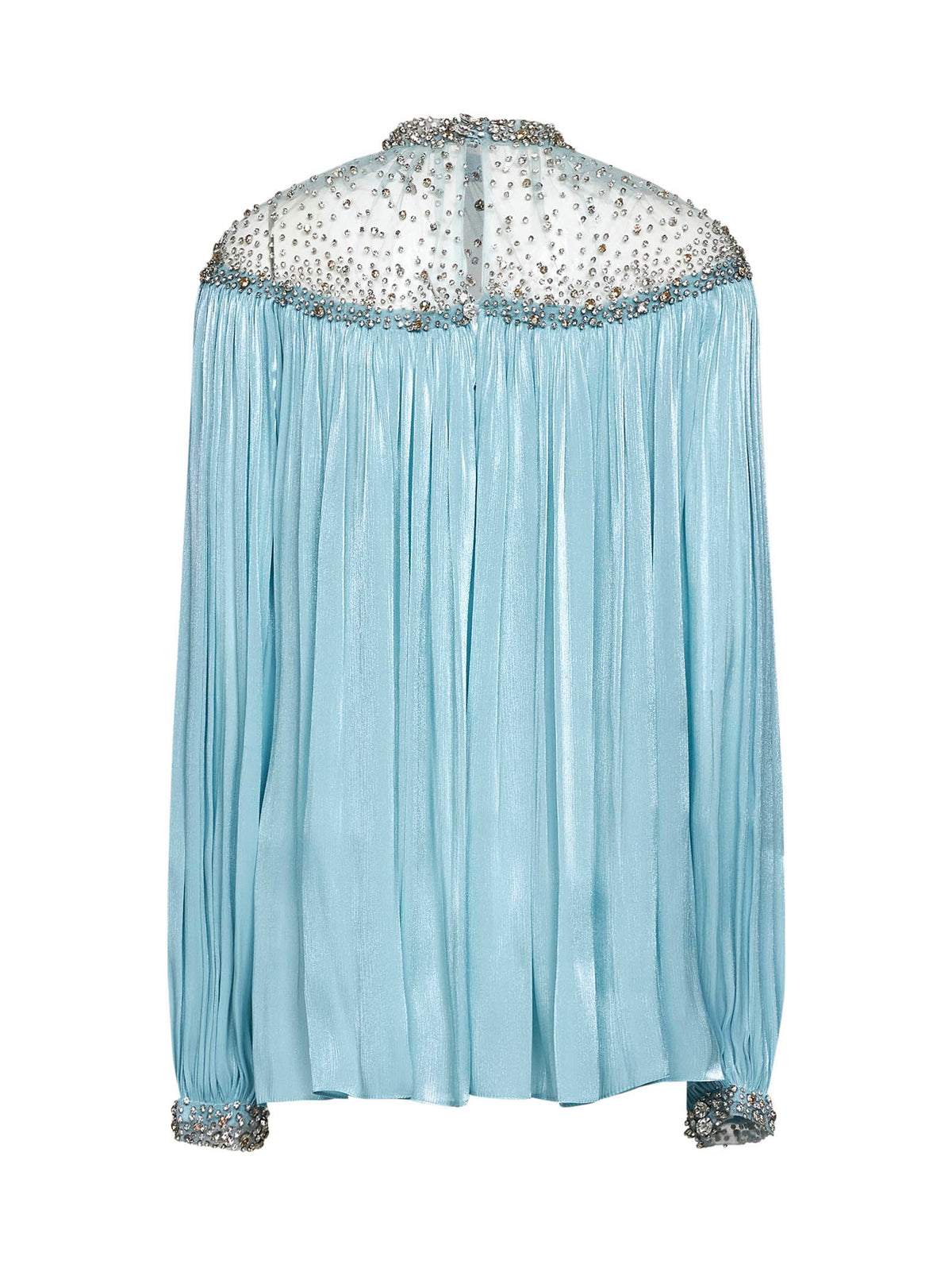 Costarellos Women Sky Blue Lurex Georgette Timea Top With Crystal Embroidery COSTARELLOS