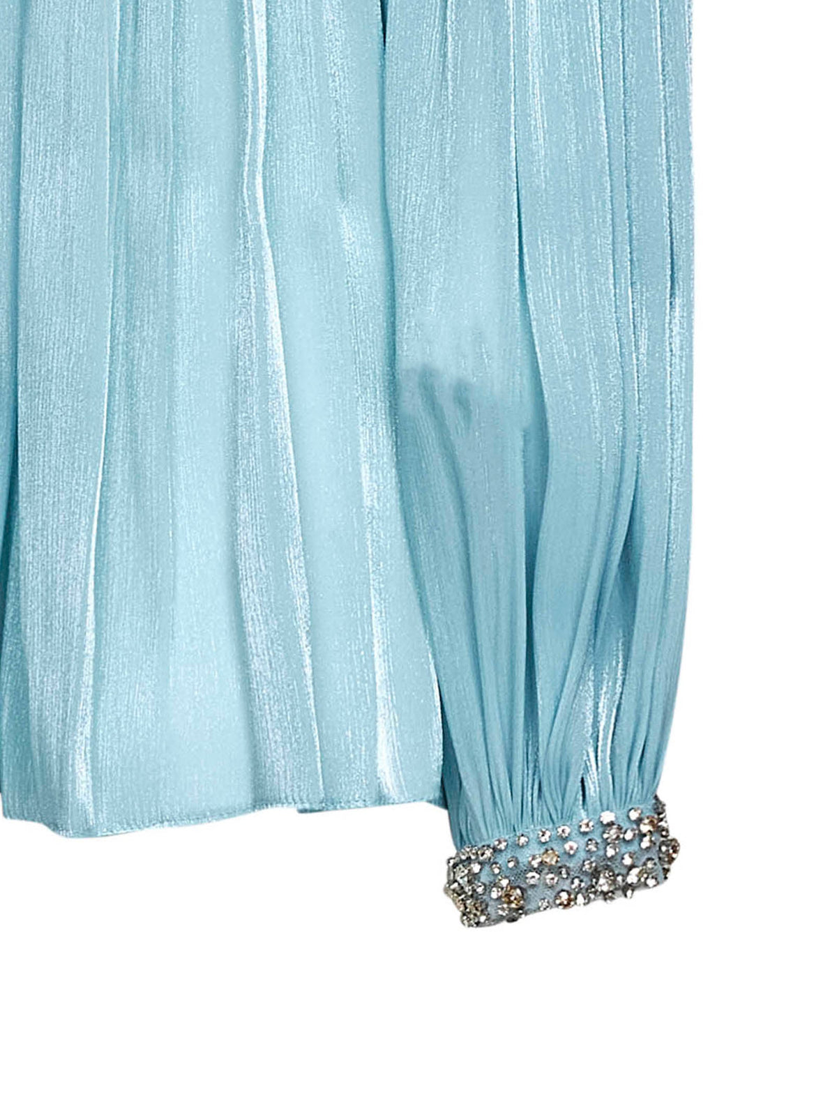 Costarellos Women Sky Blue Lurex Georgette Timea Top With Crystal Embroidery COSTARELLOS