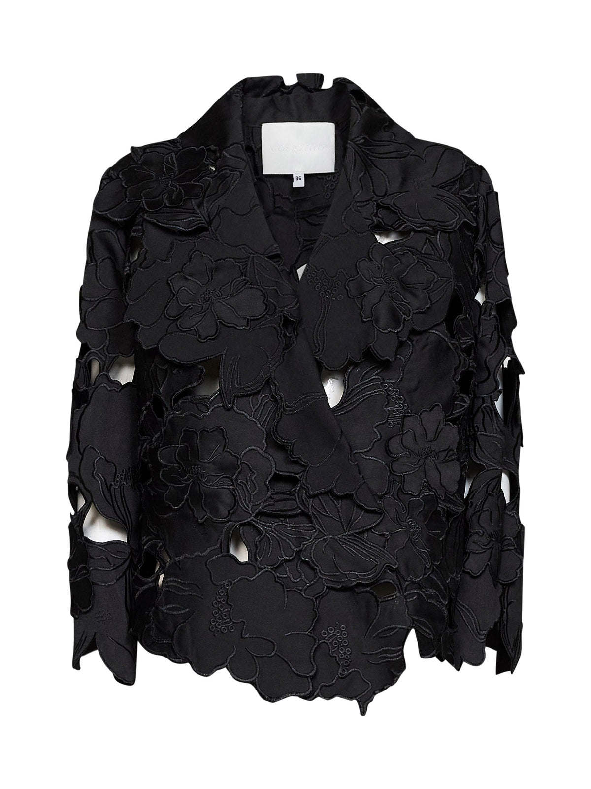 Costarellos Women Black Floral-Cut Embroidery Satin Tesha Blazer COSTARELLOS
