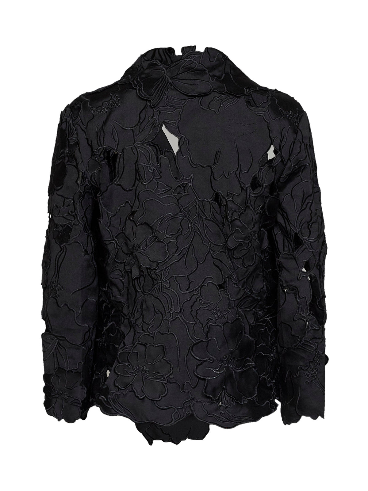 Costarellos Women Black Floral-Cut Embroidery Satin Tesha Blazer COSTARELLOS