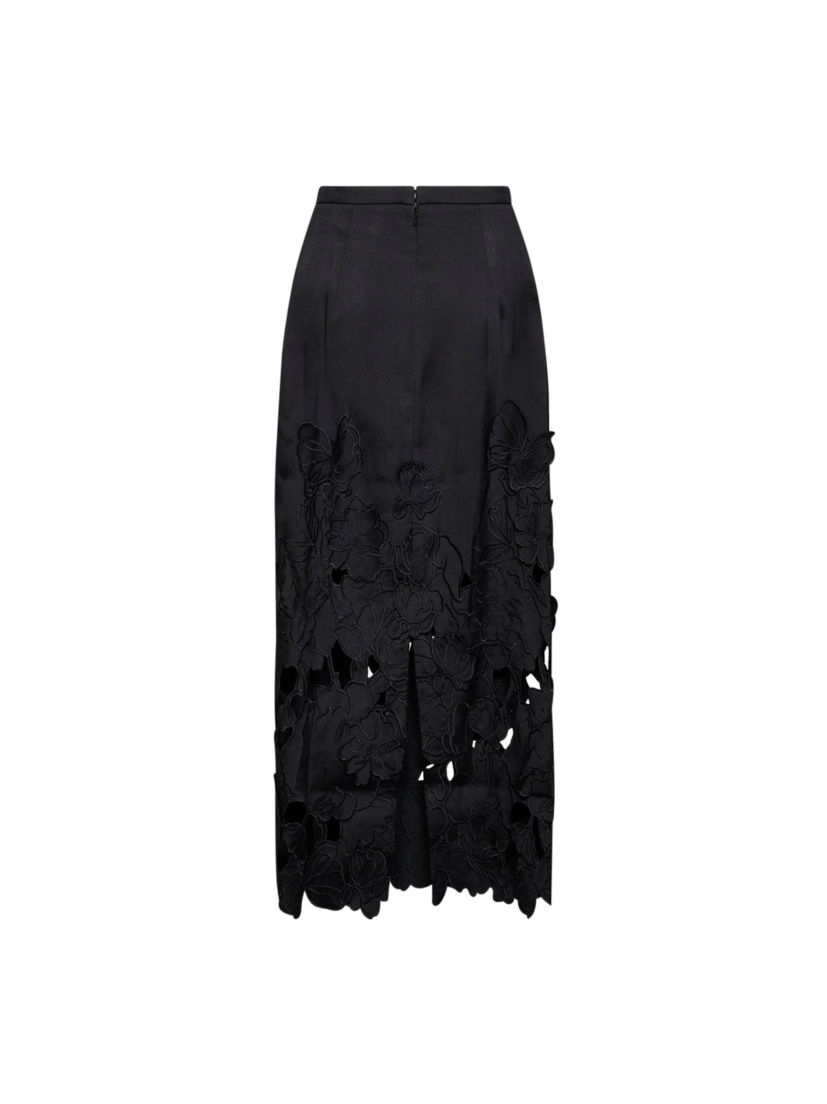 Costarellos Women Black Floral-Cut Embroidery Satin Alexina Midi Pencil Skirt COSTARELLOS