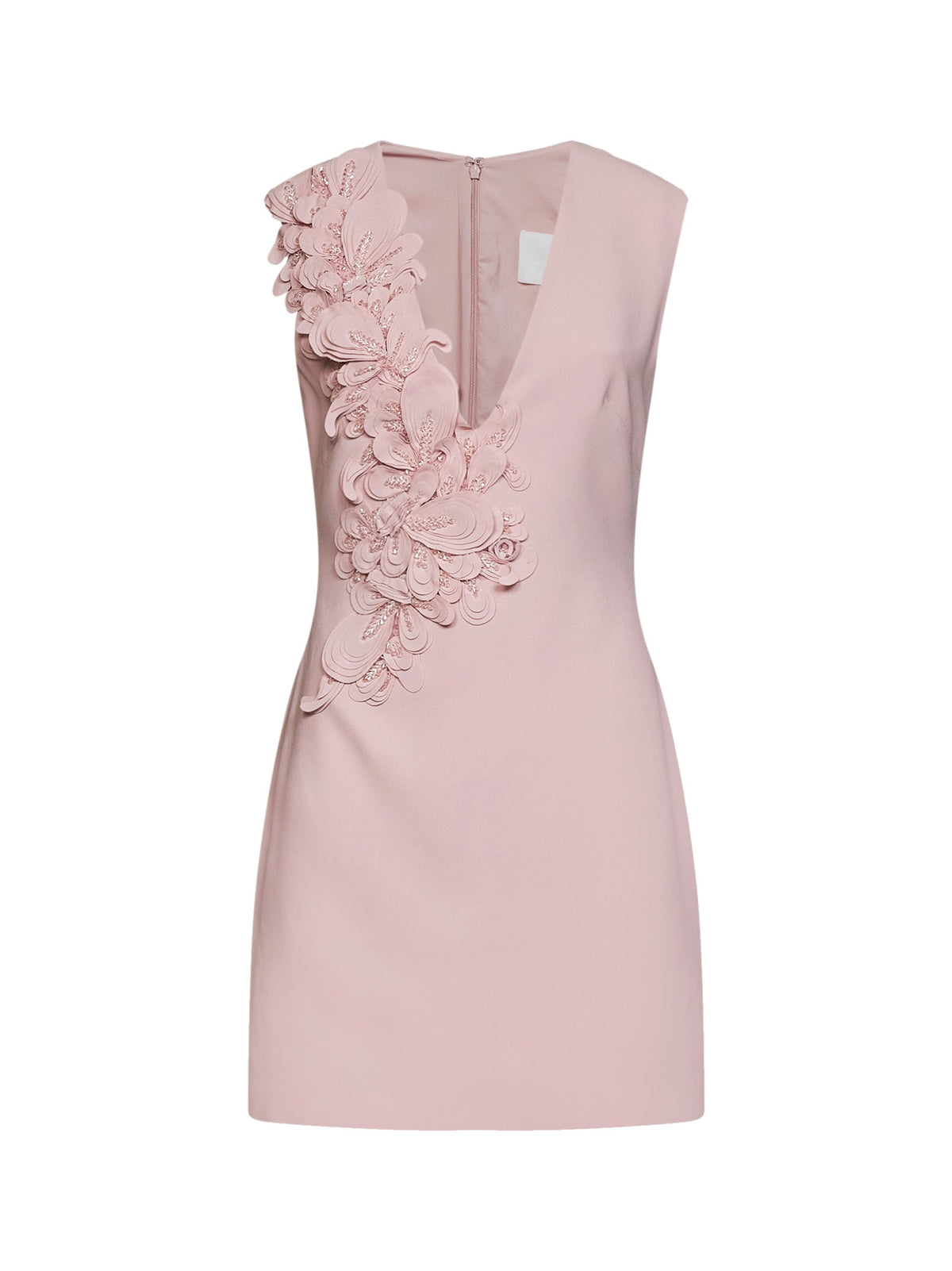 Costarellos Women Dusty Pink Crepe Anora Mini Dress With Floral Appliqués COSTARELLOS