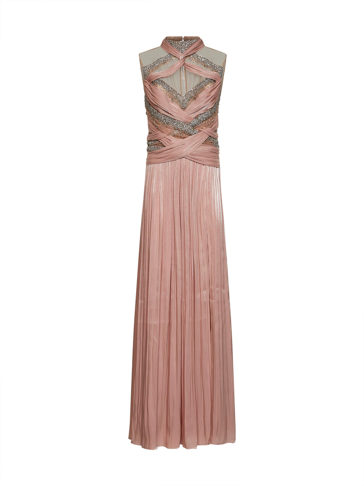 Costarellos Women Nude Pink Crystal-Embellished Lurex Georgette Avalia Gown COSTARELLOS