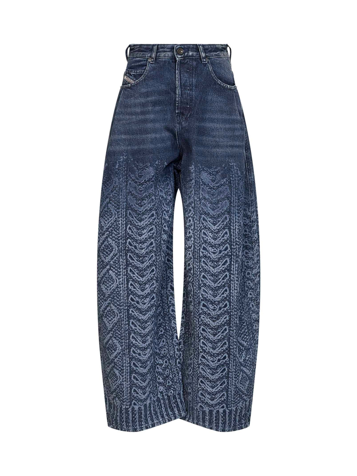 Diesel Women Blue Cable-Knit Effect Denim 1987 D-Khelz-S2 Wide-Leg Jeans DIESEL