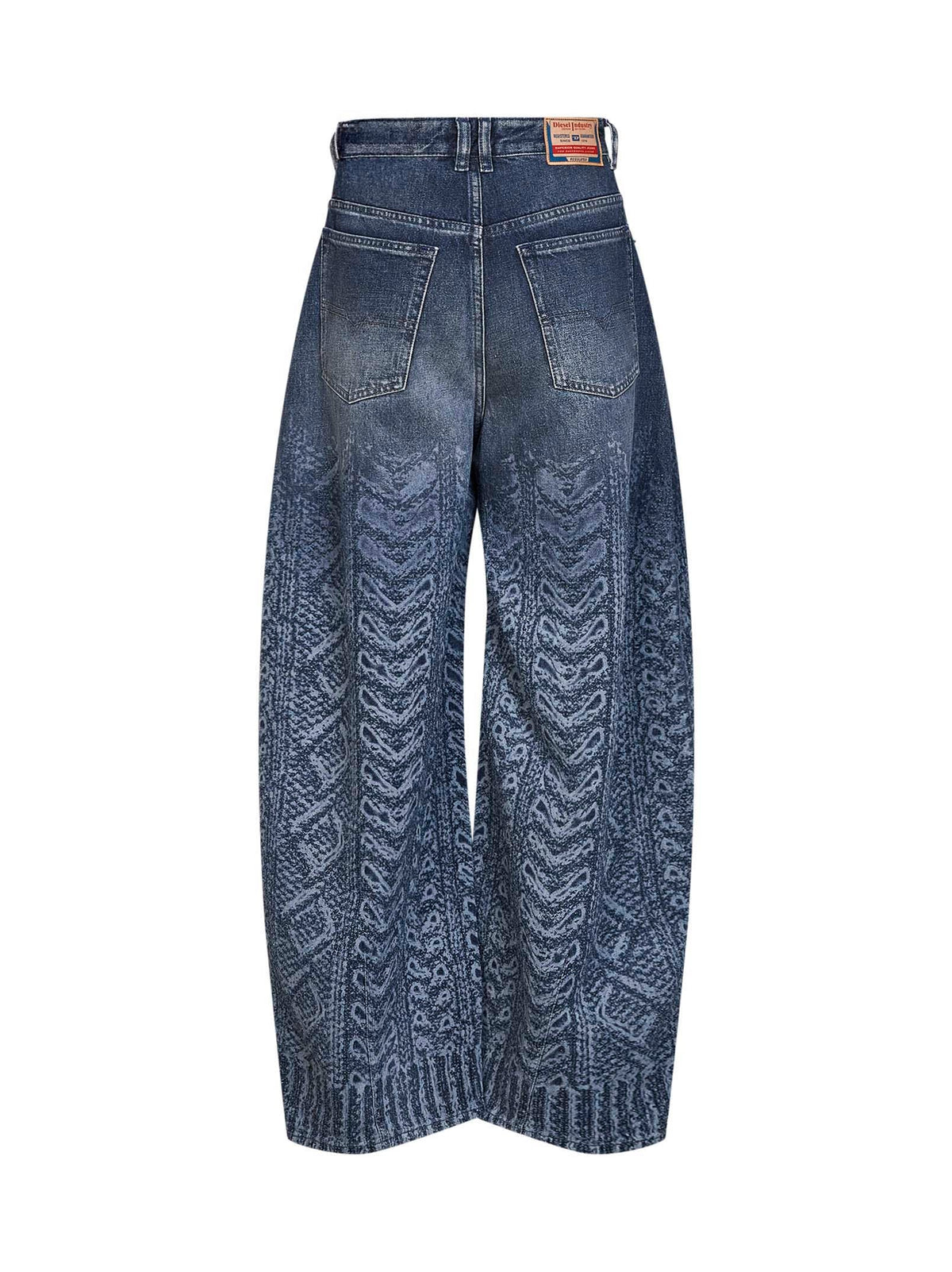 Diesel Women Blue Cable-Knit Effect Denim 1987 D-Khelz-S2 Wide-Leg Jeans DIESEL