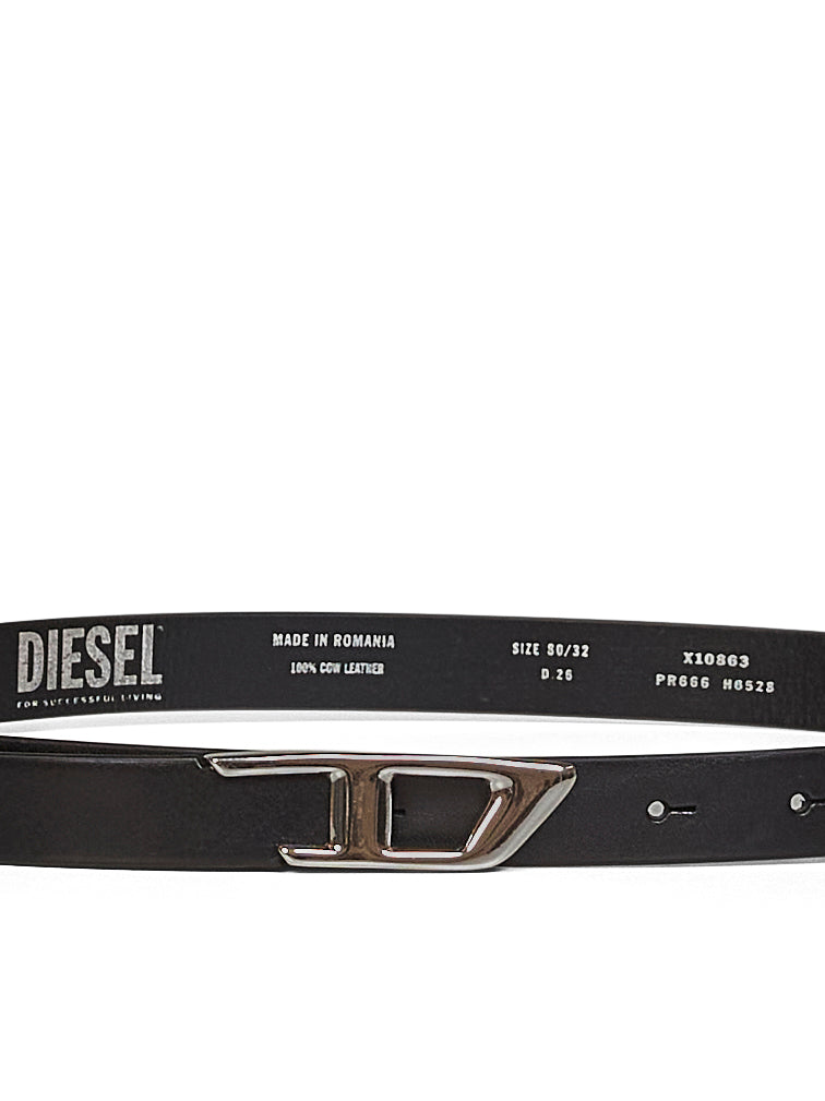 Diesel Women Black Leather B-D-Logo Belt DIESEL