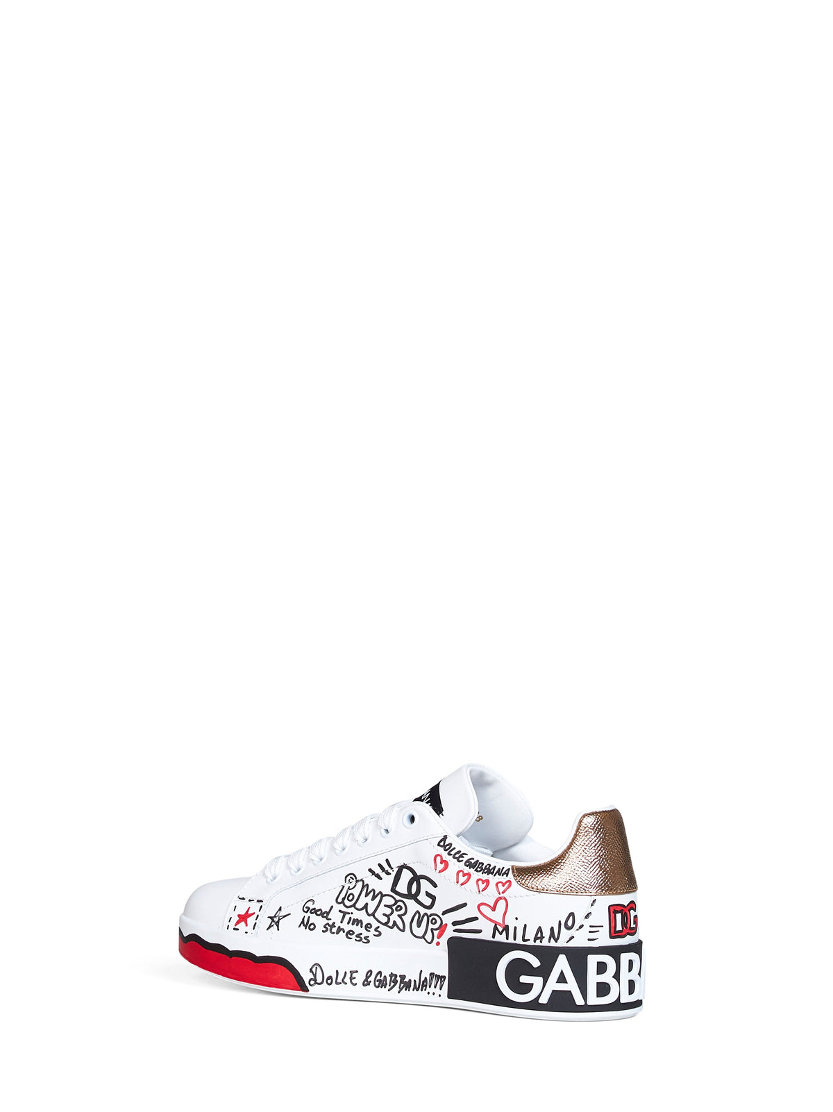 Dolce & Gabbana Women White Hand-Painted Leather Portofino Low-Top Sneakers DOLCE & GABBANA