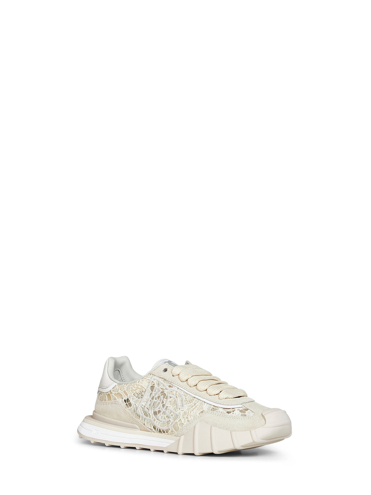 Dolce & Gabbana Women Beige And Chalk Lace And Calf Suede Low-Top Sneakers DOLCE & GABBANA