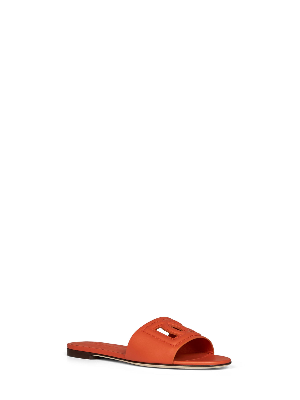 Dolce & Gabbana Women Orange Calf Leather Slide Sandals With Dg Logo DOLCE & GABBANA