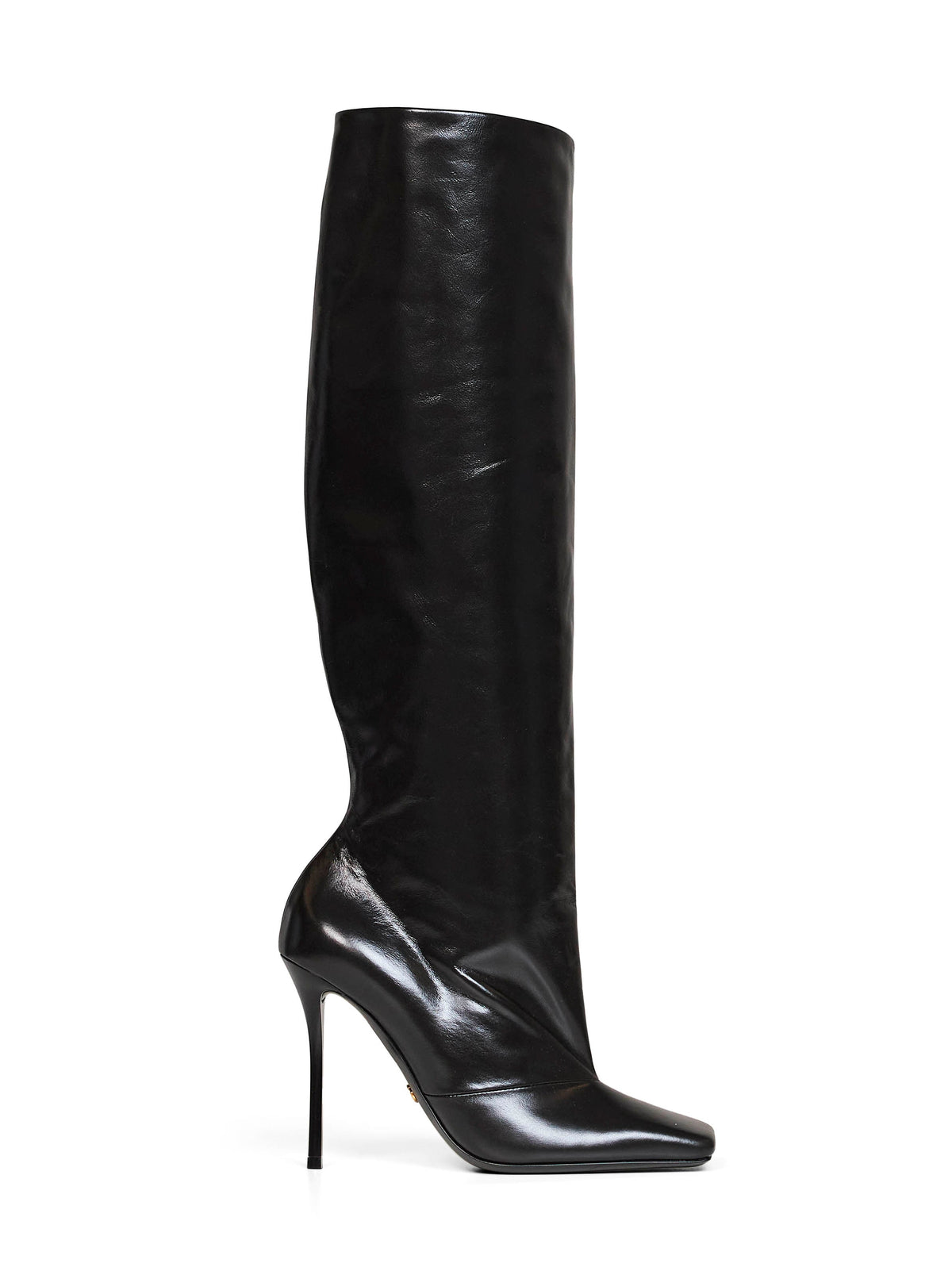 Dolce & Gabbana Women Black Glossy Calfskin Leather Knee-High Boots DOLCE & GABBANA