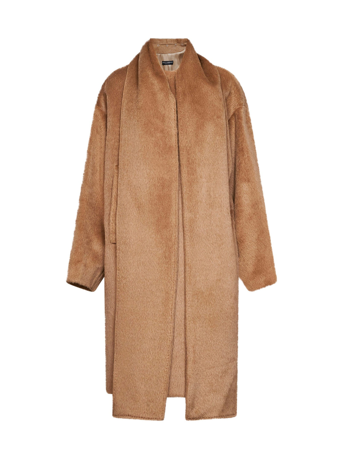 Dolce & Gabbana Women Dark Beige Alpaca And Virgin Wool Scarf Coat DOLCE & GABBANA