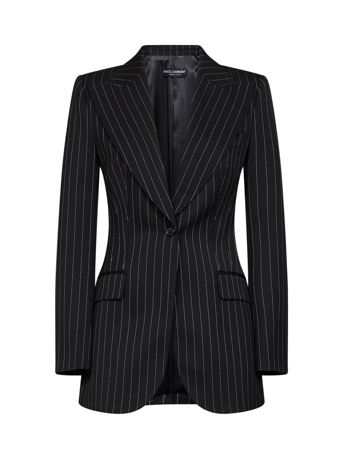 Dolce & Gabbana Women Black Stretch Pinstriped Wool Turlington Single-Breasted Jacket DOLCE & GABBANA