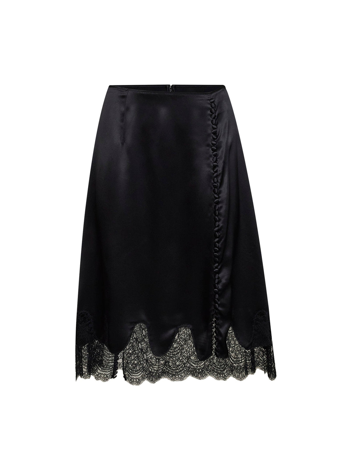 Dolce & Gabbana Women Black Satin Midi Skirt With Lace Inserts DOLCE & GABBANA