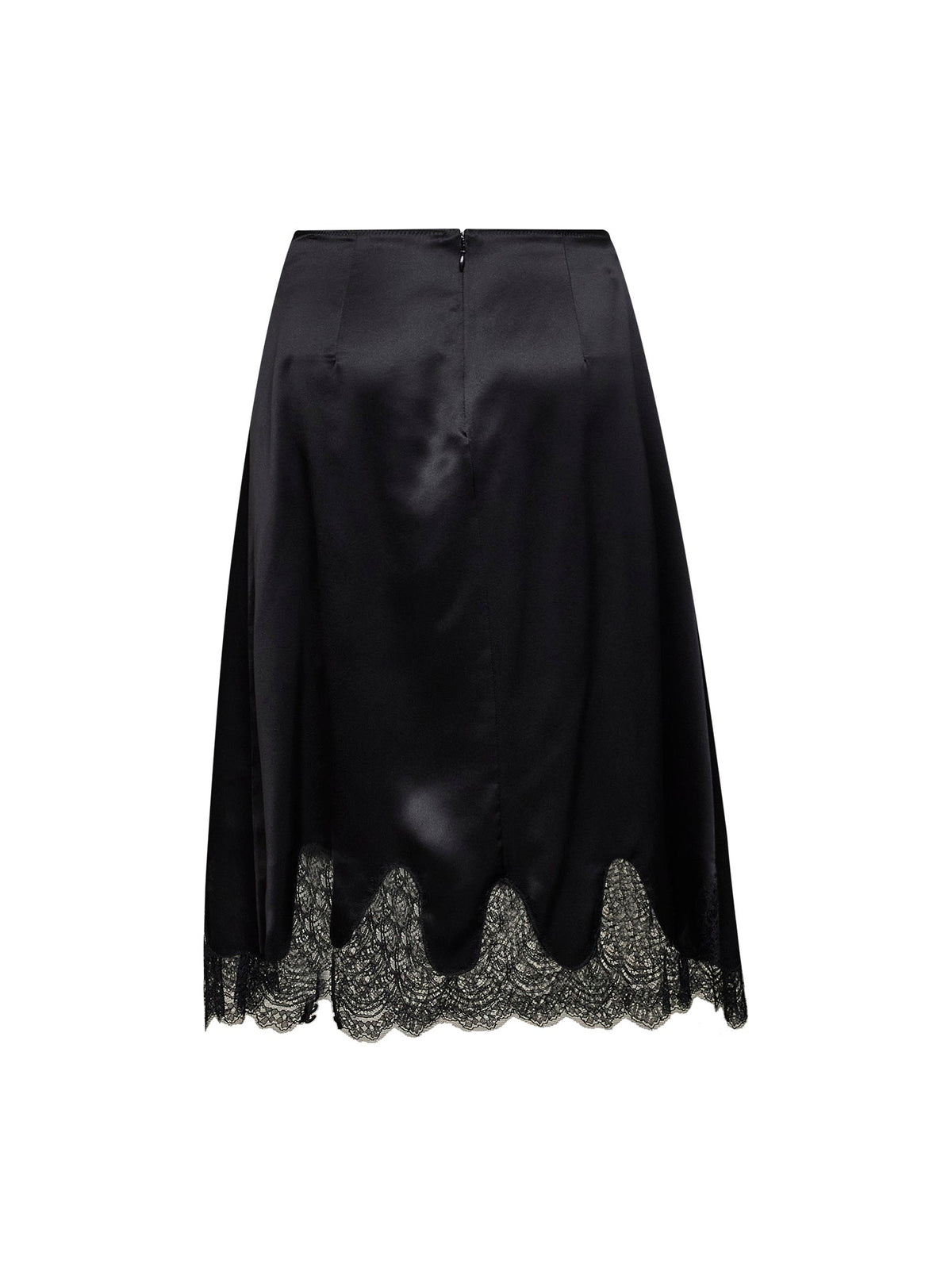 Dolce & Gabbana Women Black Satin Midi Skirt With Lace Inserts DOLCE & GABBANA