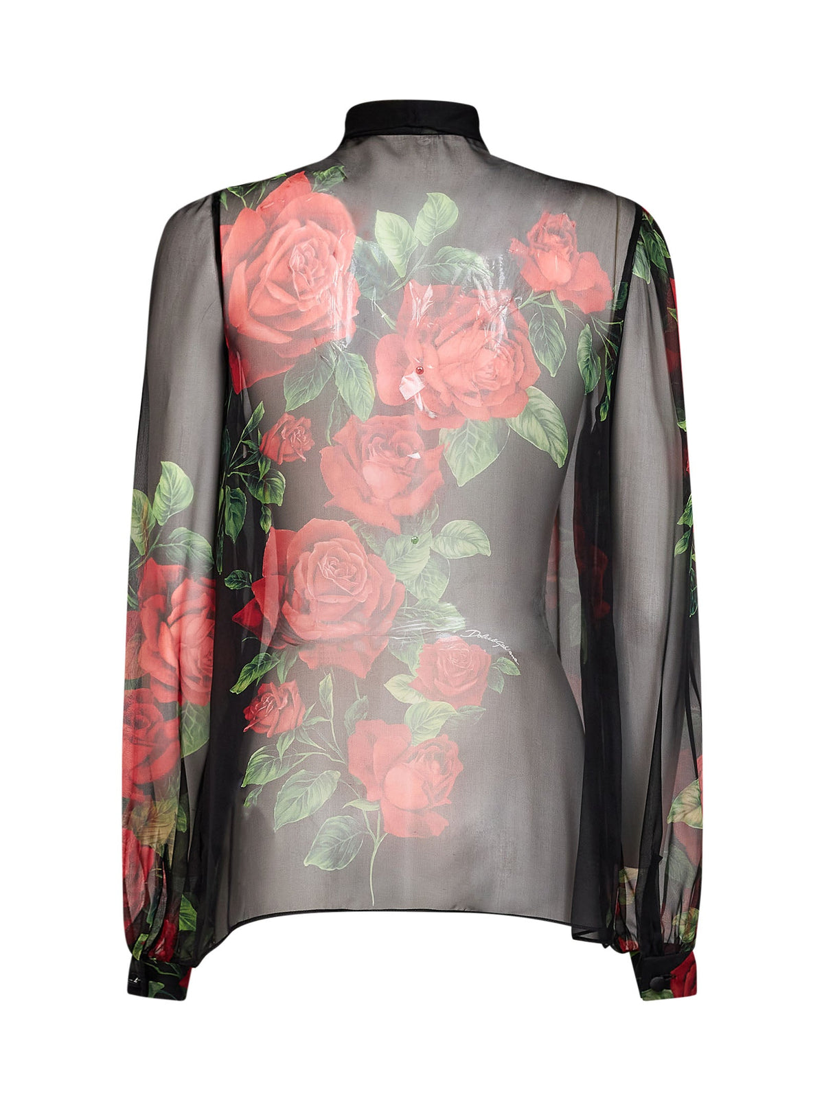 Dolce & Gabbana Women Black Rose-Print Silk Chiffon Blouse DOLCE & GABBANA