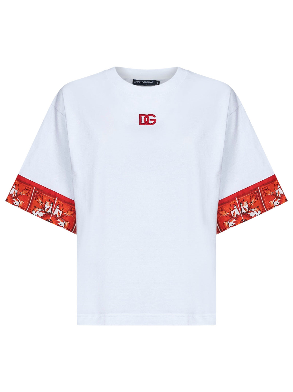Dolce & Gabbana Women White Jersey T-Shirt With Maiolica-Print Scarf DOLCE & GABBANA