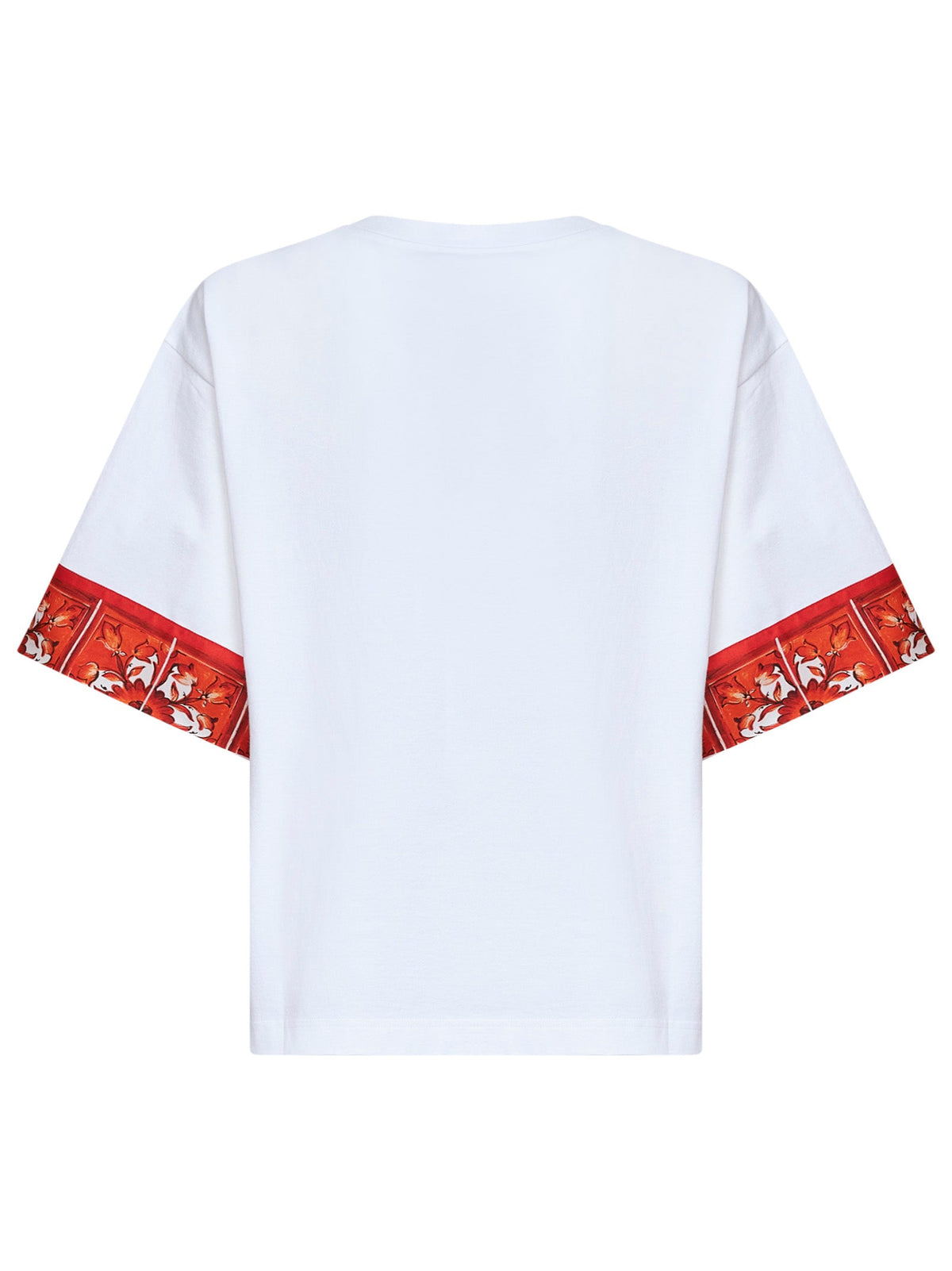 Dolce & Gabbana Women White Jersey T-Shirt With Maiolica-Print Scarf DOLCE & GABBANA