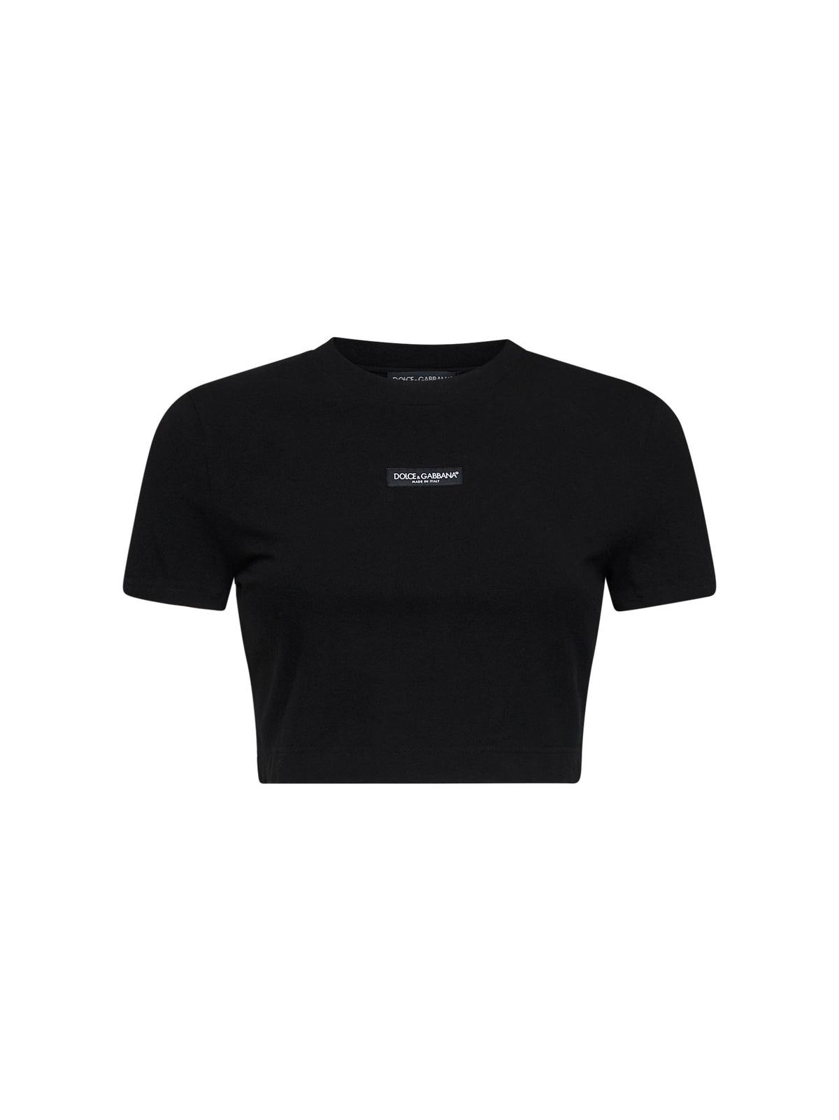 Dolce & Gabbana Women Black Stretch Jersey Cropped T-Shirt With Logo DOLCE & GABBANA