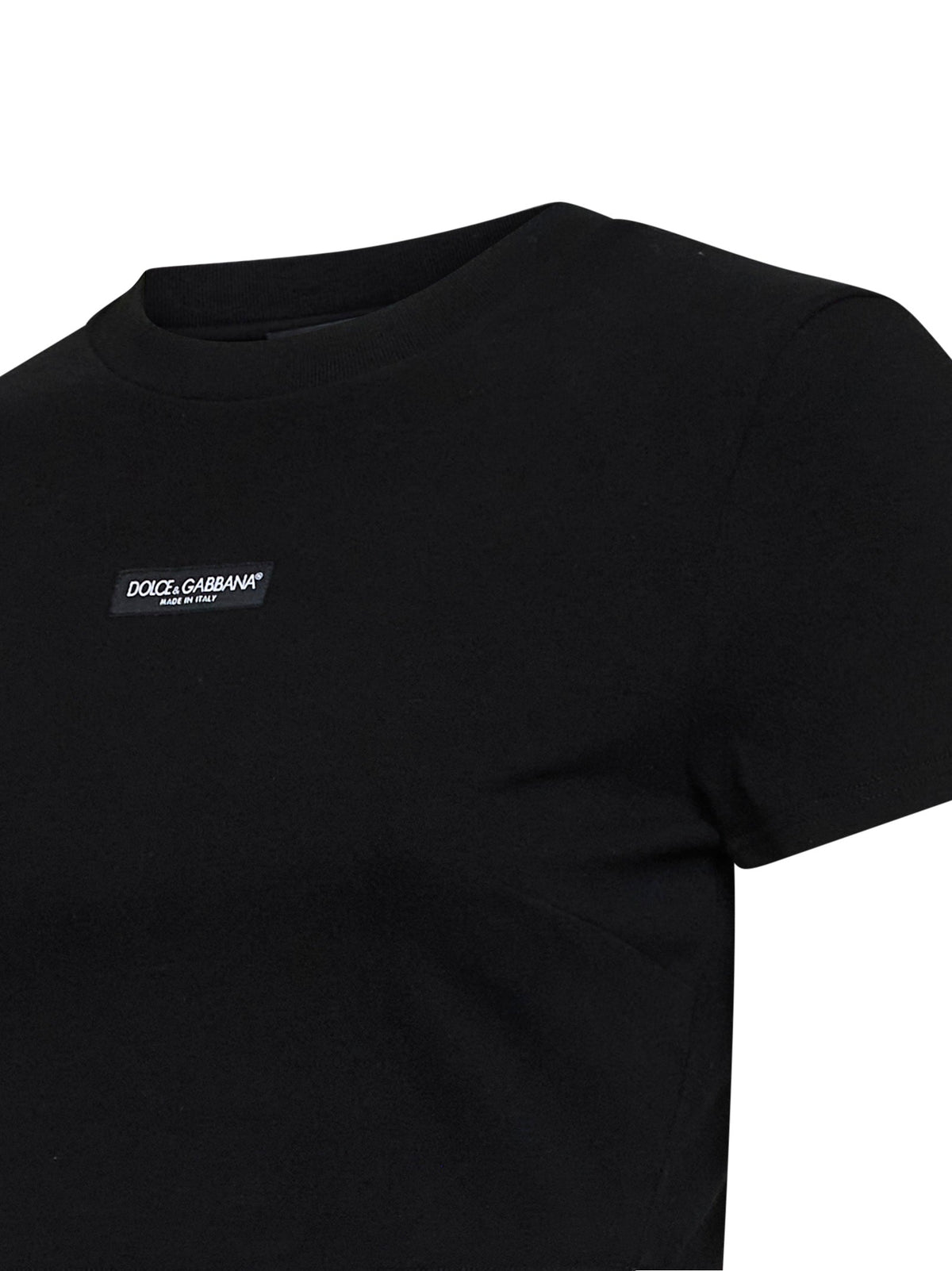 Dolce & Gabbana Women Black Stretch Jersey Cropped T-Shirt With Logo DOLCE & GABBANA
