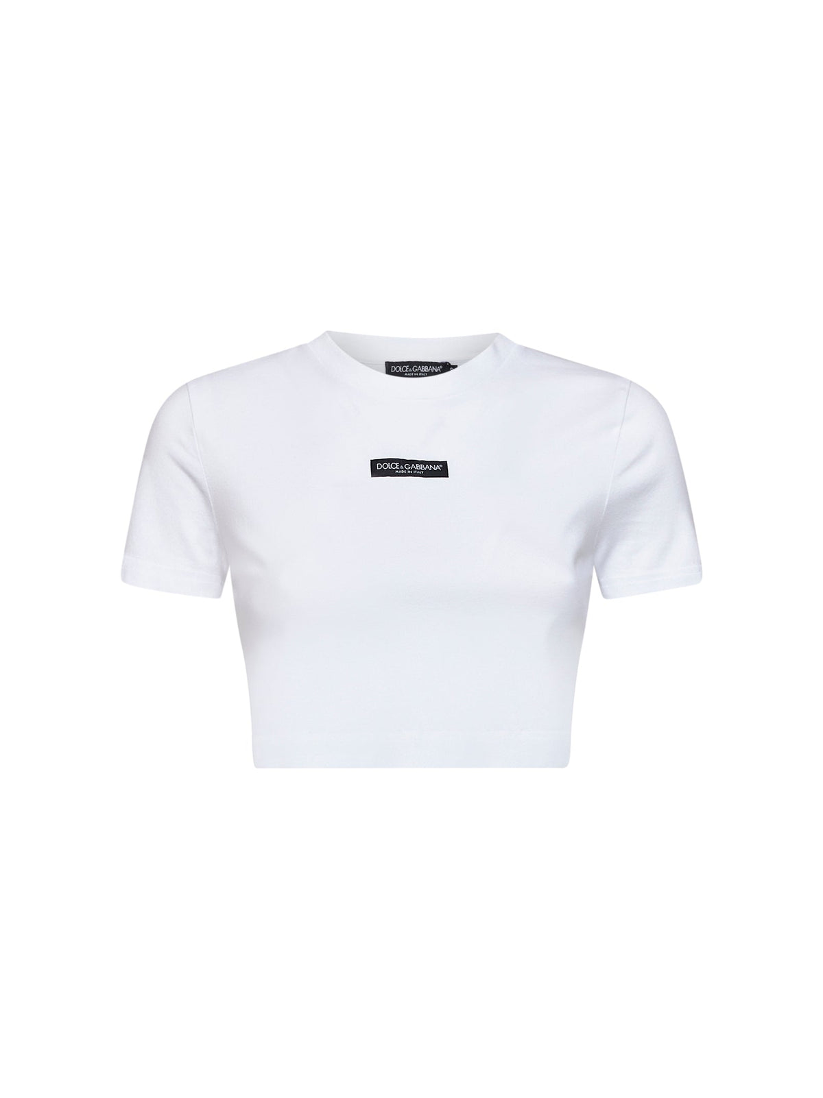 Dolce & Gabbana Women White Stretch Jersey Cropped T-Shirt With Logo DOLCE & GABBANA