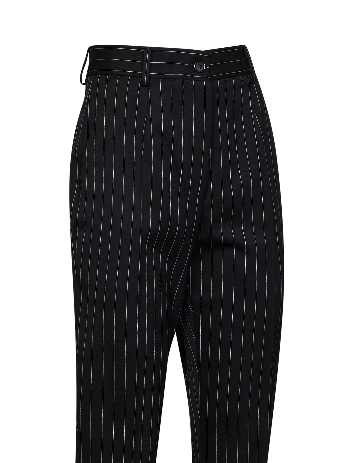 Dolce & Gabbana Women Black Pinstriped Stretch Wool Cigarette Trousers DOLCE & GABBANA