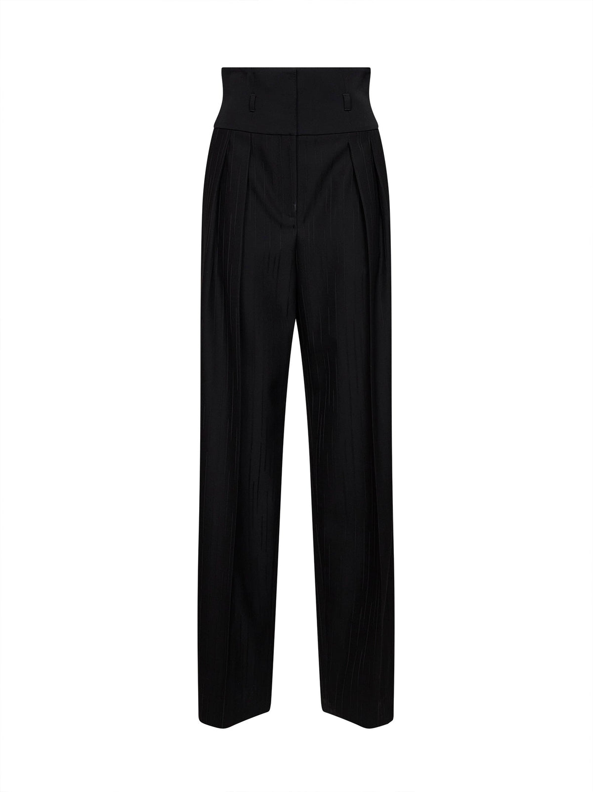 Dolce & Gabbana Women Black Striped Wool Jacquard Trousers With Basque DOLCE & GABBANA
