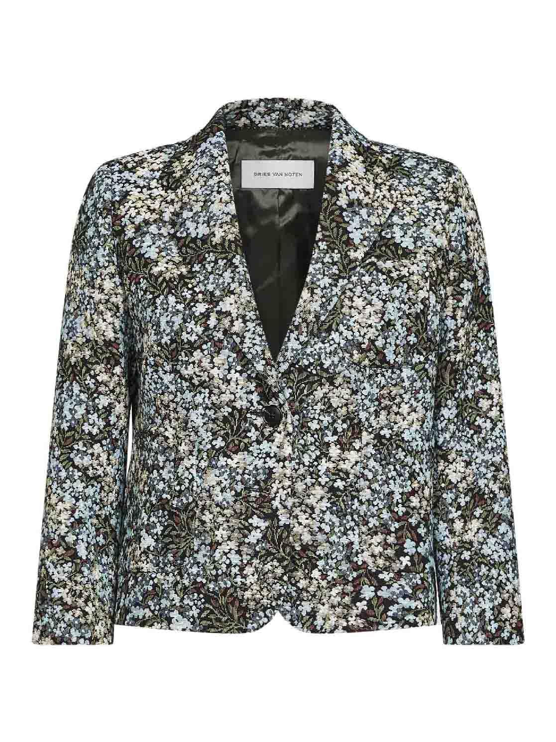 Dries Van Noten Women Sky Blue Floral Jacquard Cotton-Blend Bamis Blazer DRIES VAN NOTEN