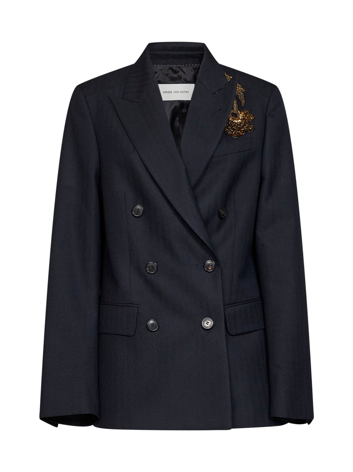 Dries Van Noten Women Navy Blue Chevron Wool Barrysta Embroidered Blazer DRIES VAN NOTEN