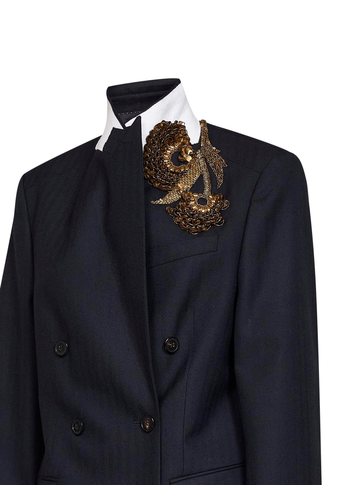 Dries Van Noten Women Navy Blue Chevron Wool Barrysta Embroidered Blazer DRIES VAN NOTEN