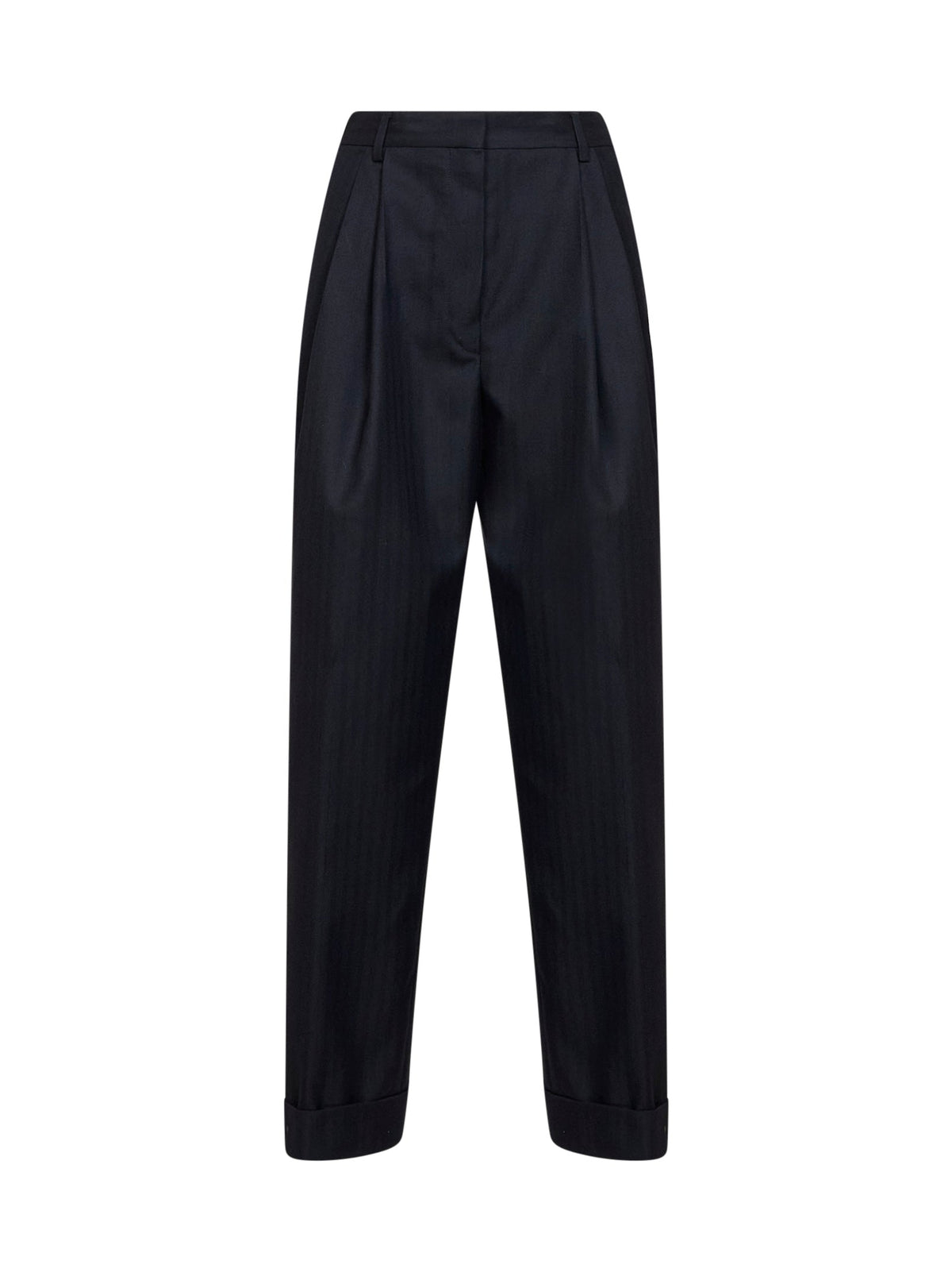Dries Van Noten Women Navy Blue Chevron Wool Pantan Double-Pleated Trousers DRIES VAN NOTEN