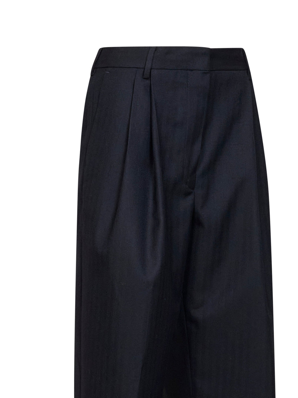 Dries Van Noten Women Navy Blue Chevron Wool Pantan Double-Pleated Trousers DRIES VAN NOTEN