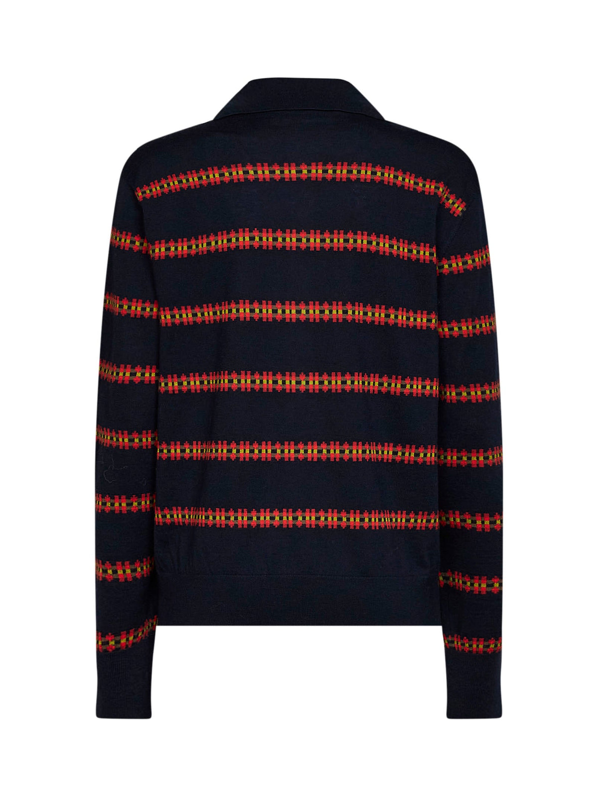 Dries Van Noten Women Navy Blue Striped Knit Long-Sleeved Polo Shirt DRIES VAN NOTEN