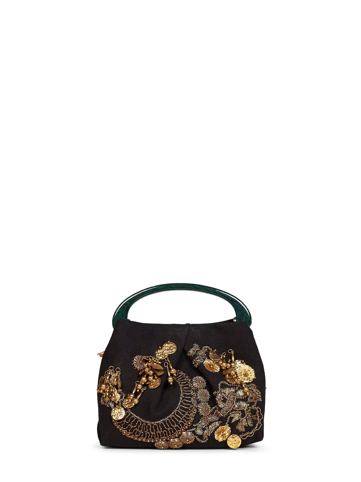 Dries Van Noten Women Black Crispino709 Small Embroidered Pleated Bag DRIES VAN NOTEN